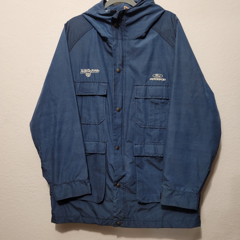 VTG 1980s Ford Jacket Mens L Blue Full Zip Factory Uniform Workwear Made in USA